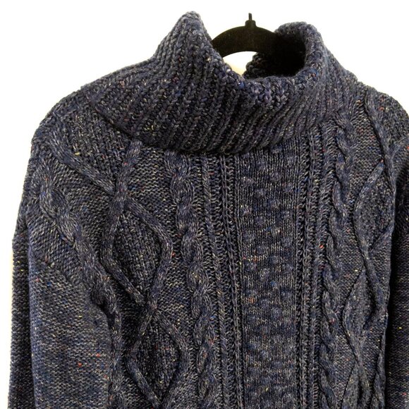 Land's End Cozy-Lofty Cable Turtleneck Sweater Navy Wool Blend Womens Size Small - Picture 4 of 7